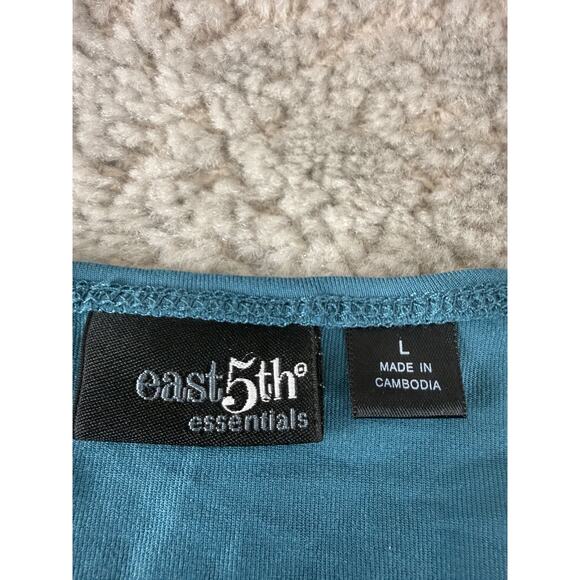 East 5th Size L Minimalist Stretch Casual Top Blue Short Sleeve Pullover - Picture 4 of 6